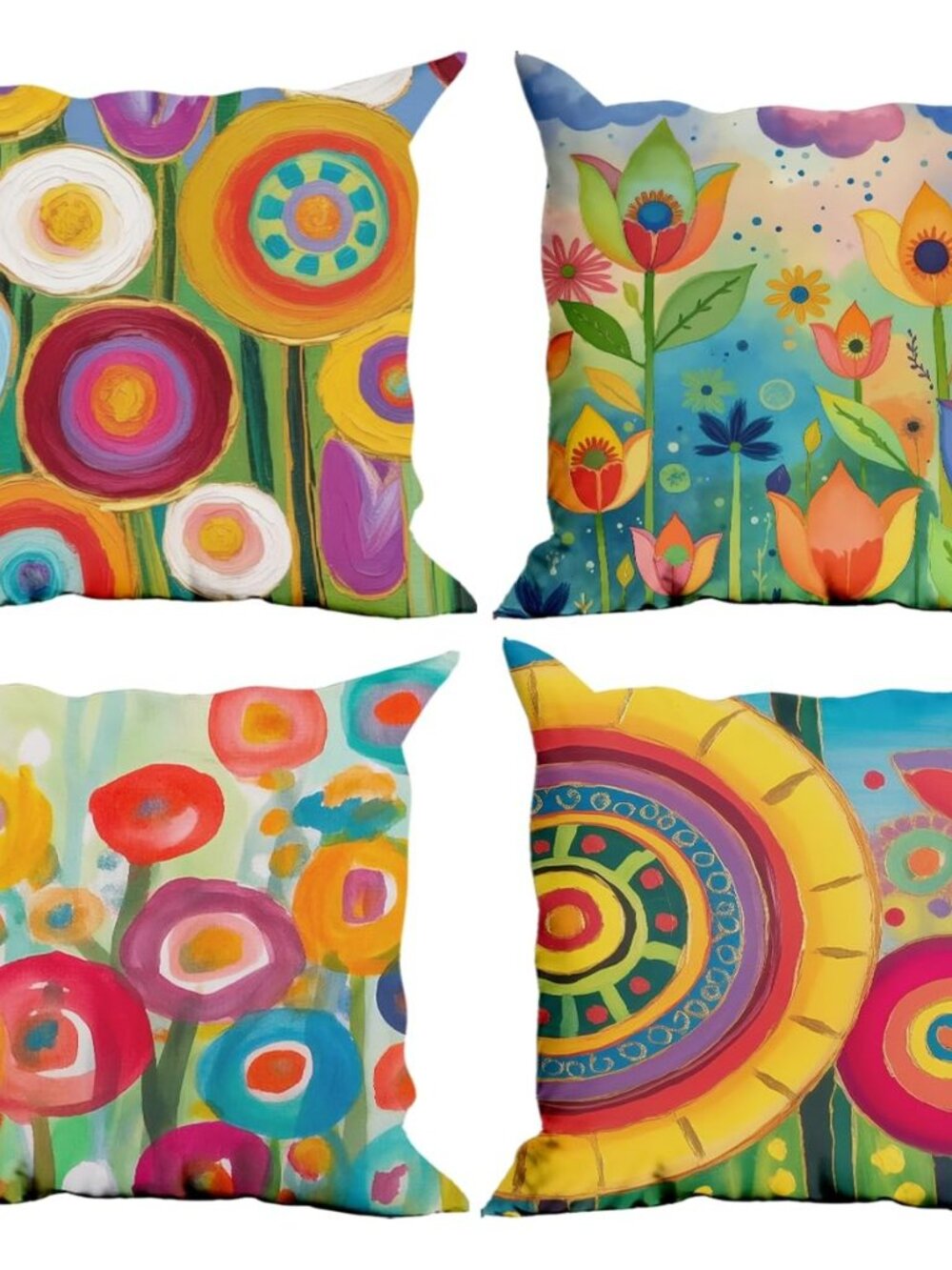 4 Pack Fashion Colorful Floral Decor 18x18 Pillow Cover, Throw Pillow Covers